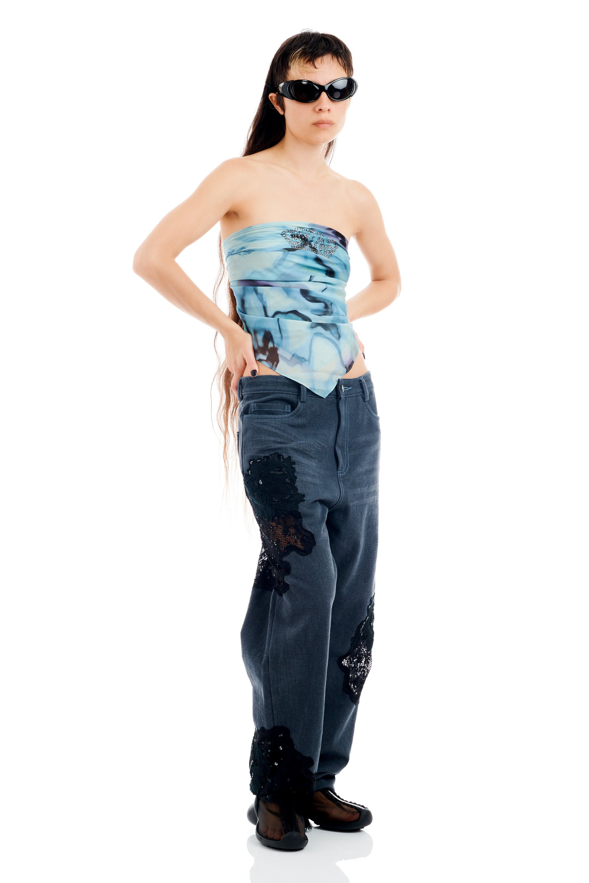 SKY WATERCOLOR FLORAL PRINCESS FOULARD SCARF - 2
