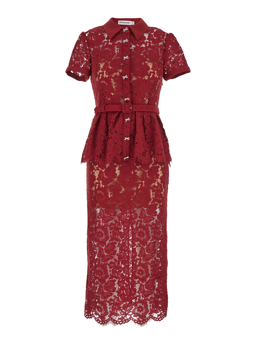 Self-Portrait Women Burgundy Lace Peplum Midi Dress - 1