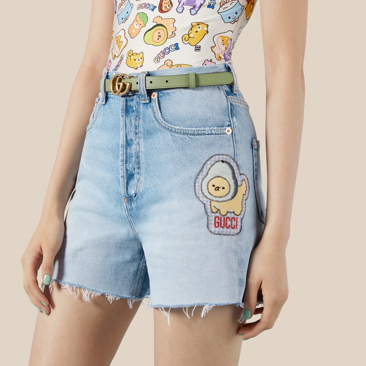 Denim short with animal embroidery - 3