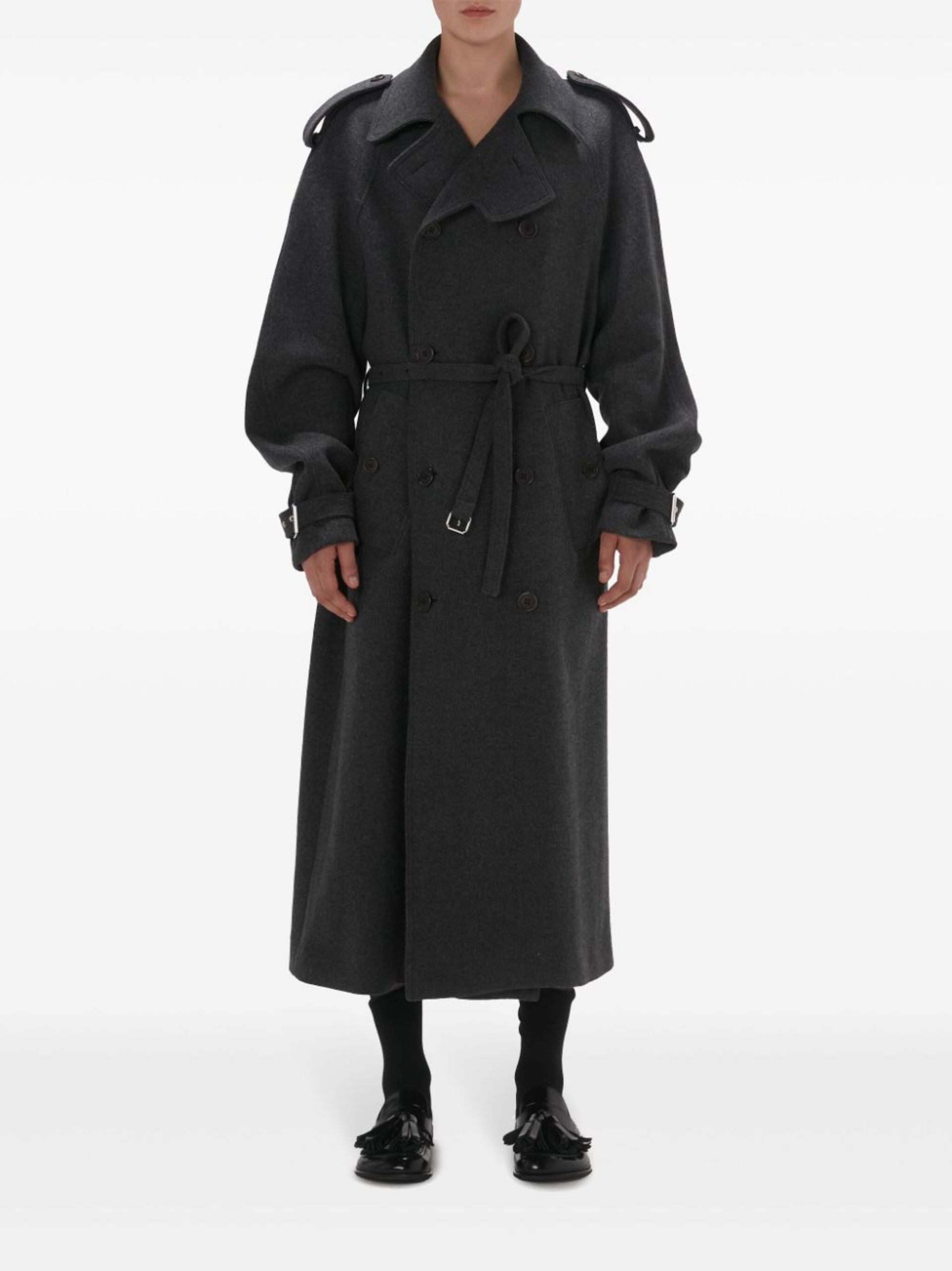 JW Anderson Grey Double-Breasted Wool Trench Coat
