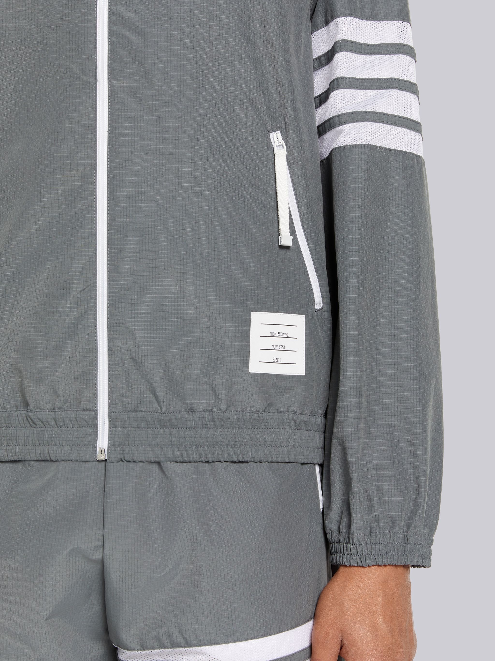 Medium Grey Sustainable Ripstop Mesh 4-Bar Hooded Zip up Jacket - 6