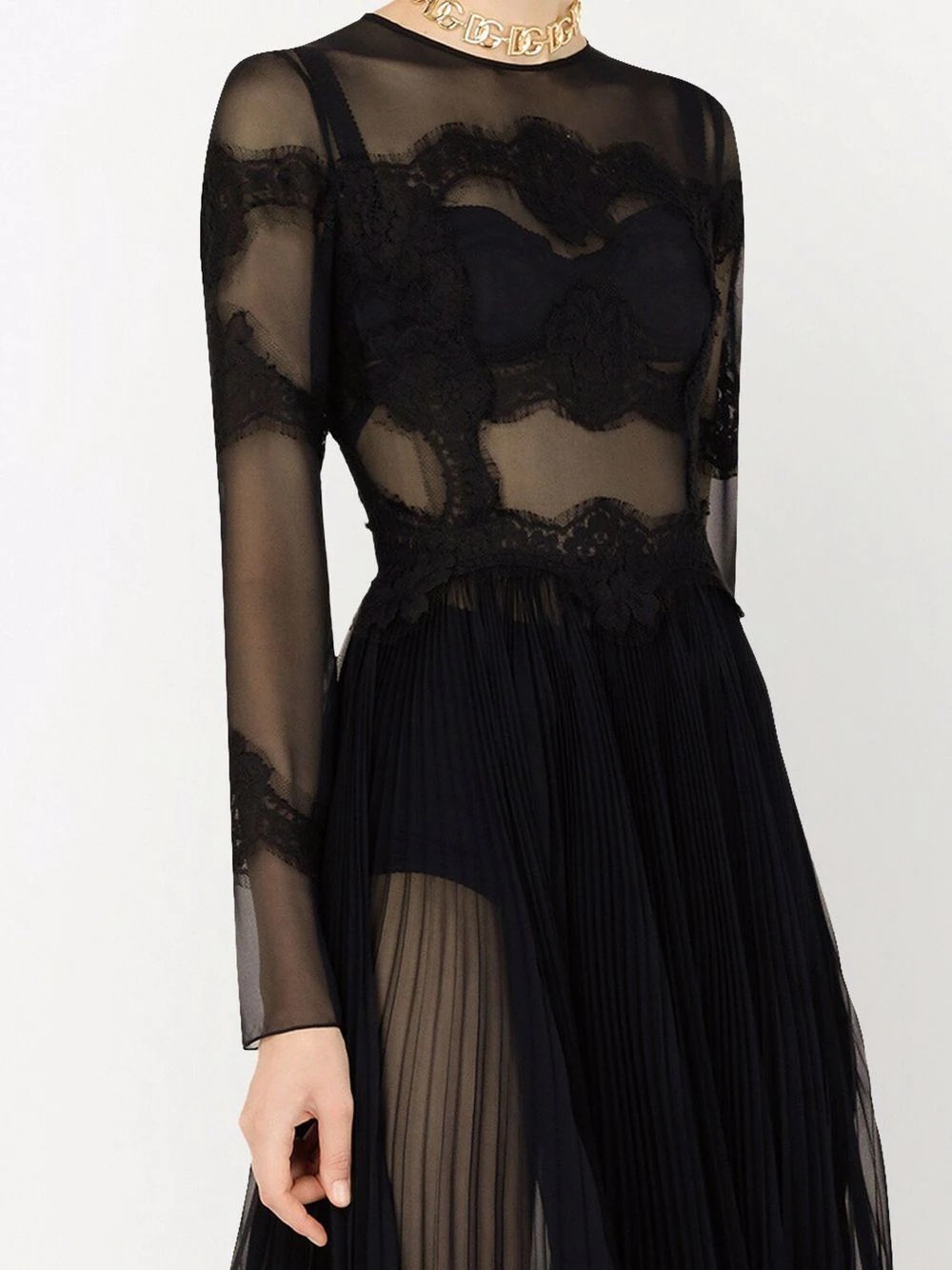 floral-lace detail long dress - 5