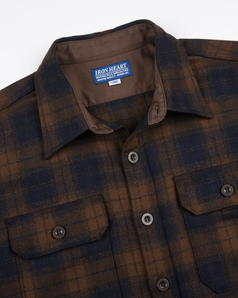 IHDR-434-BOT 14OZ FOX BROTHERS® WOOL CPO SHIRT - BOTTLE BROWN ADMIRAL CHECK 8
