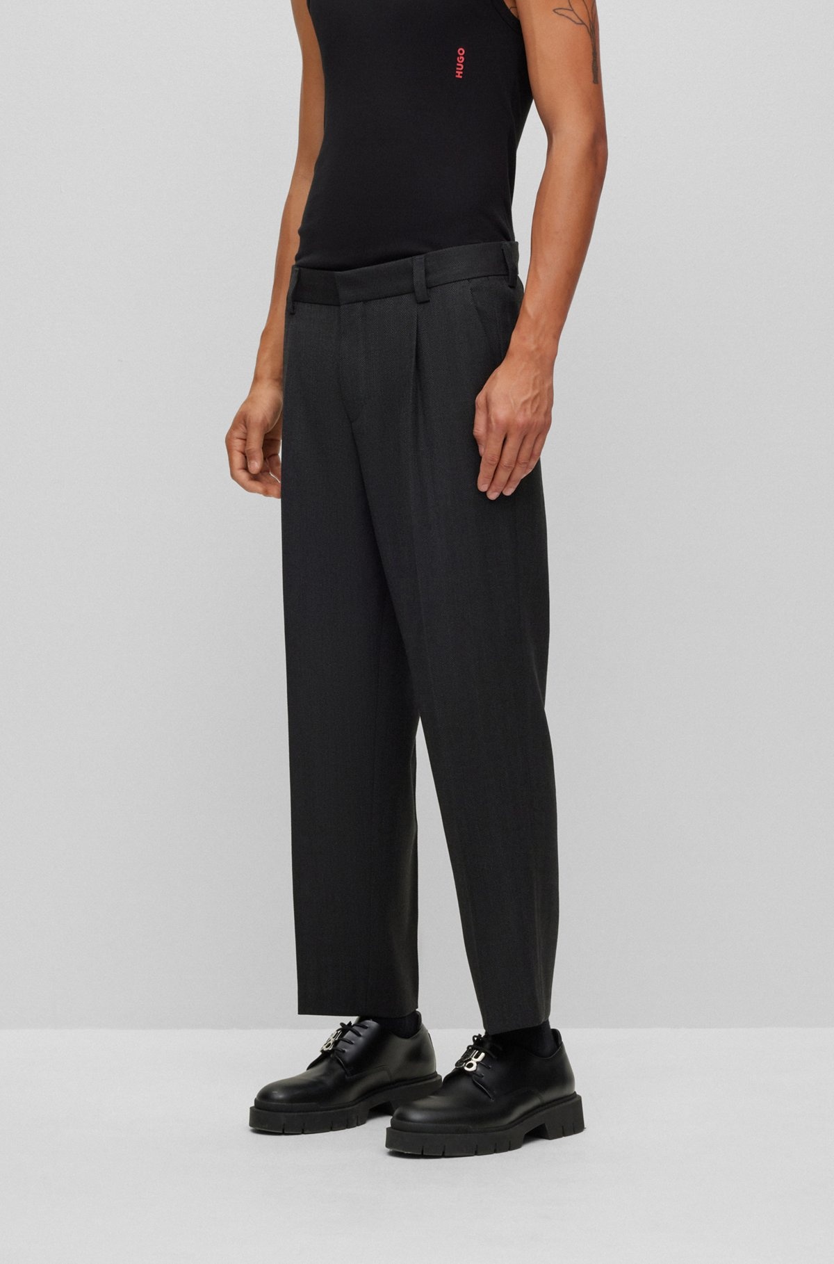 DOUBLE-BREASTED SLIM-FIT SUIT IN HERRINGBONE FABRIC - 7