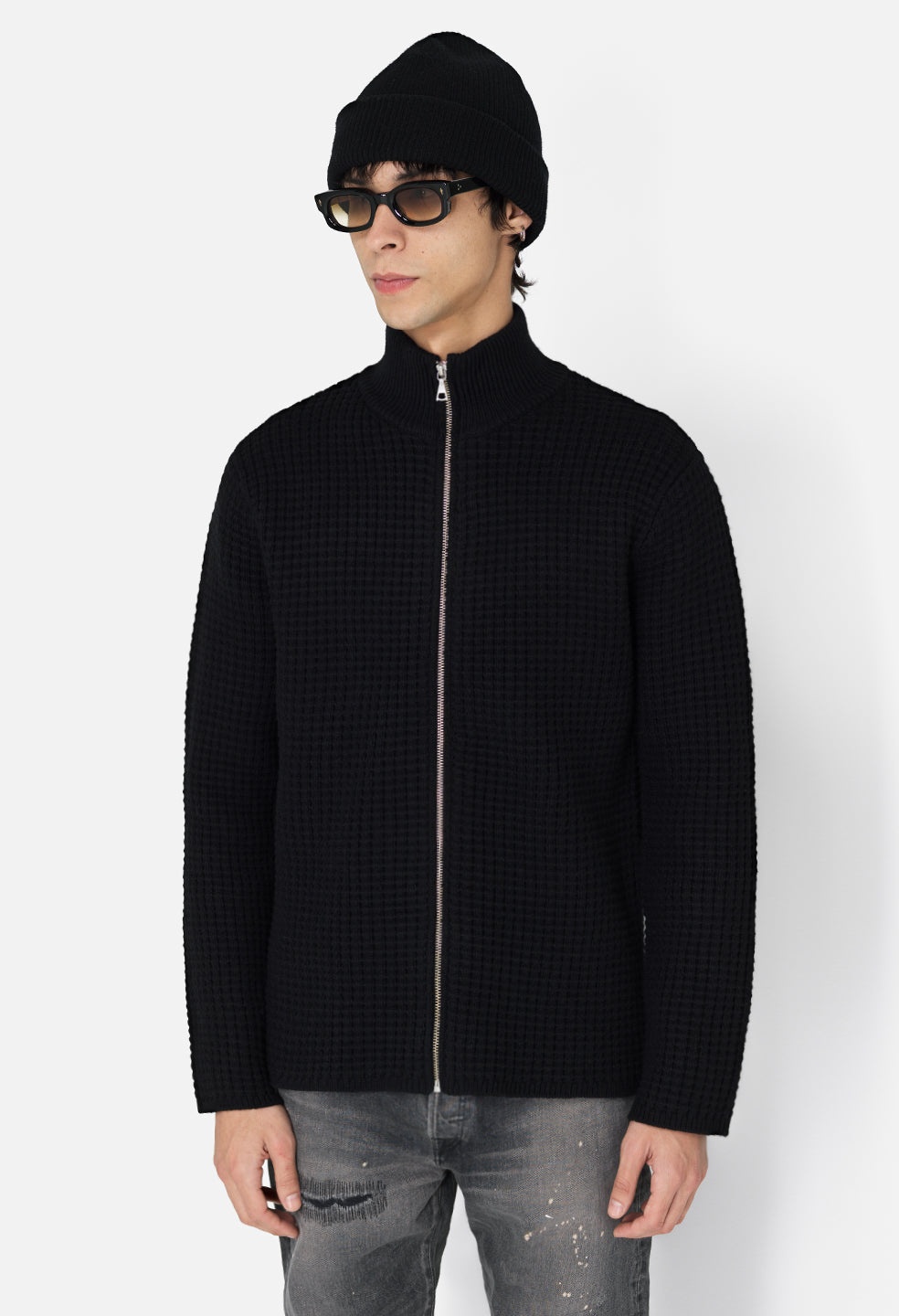 WOOL WAFFLE KNIT FULL-ZIP - 2