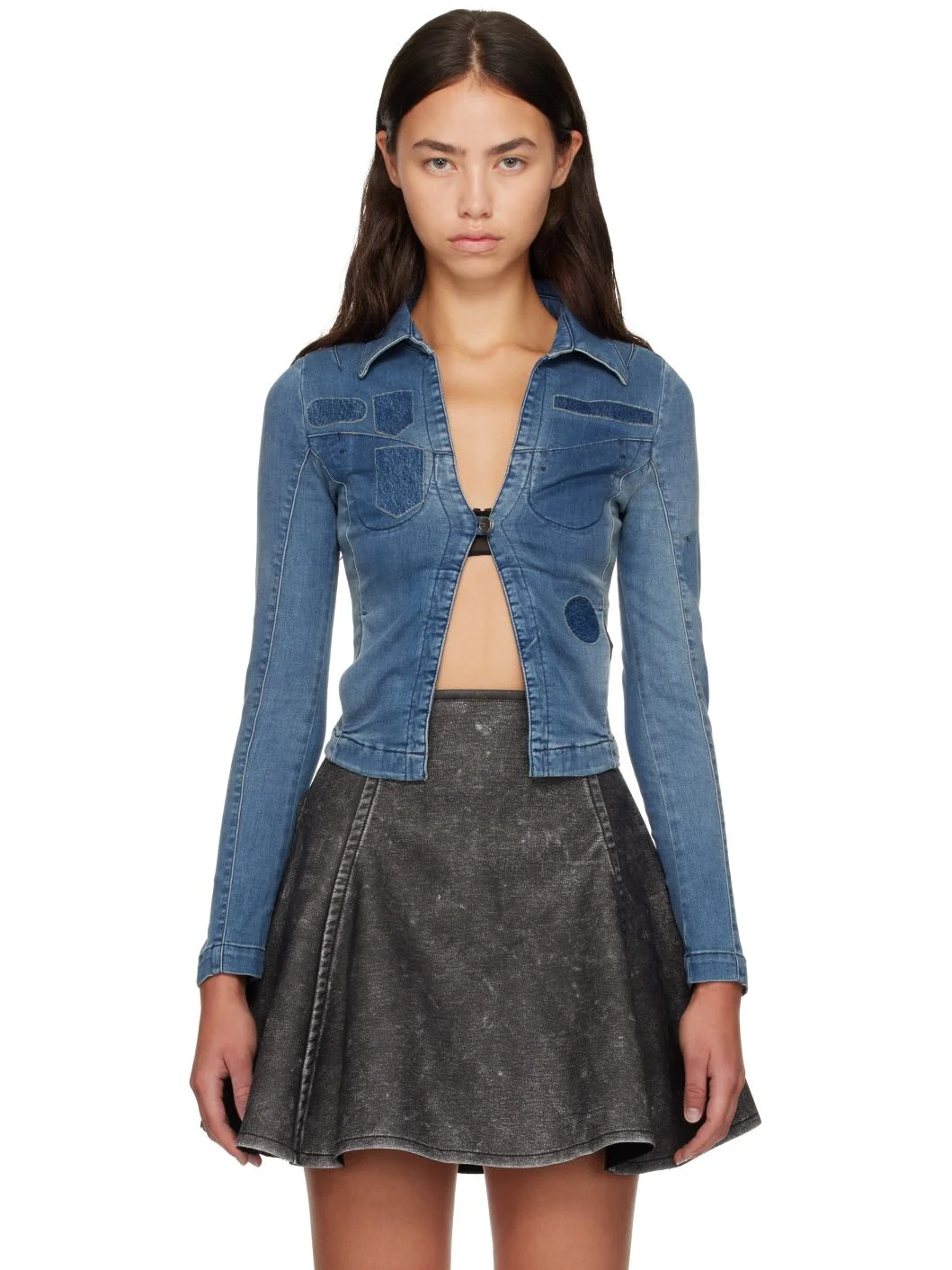 Blue One-Button Denim Shirt - 1