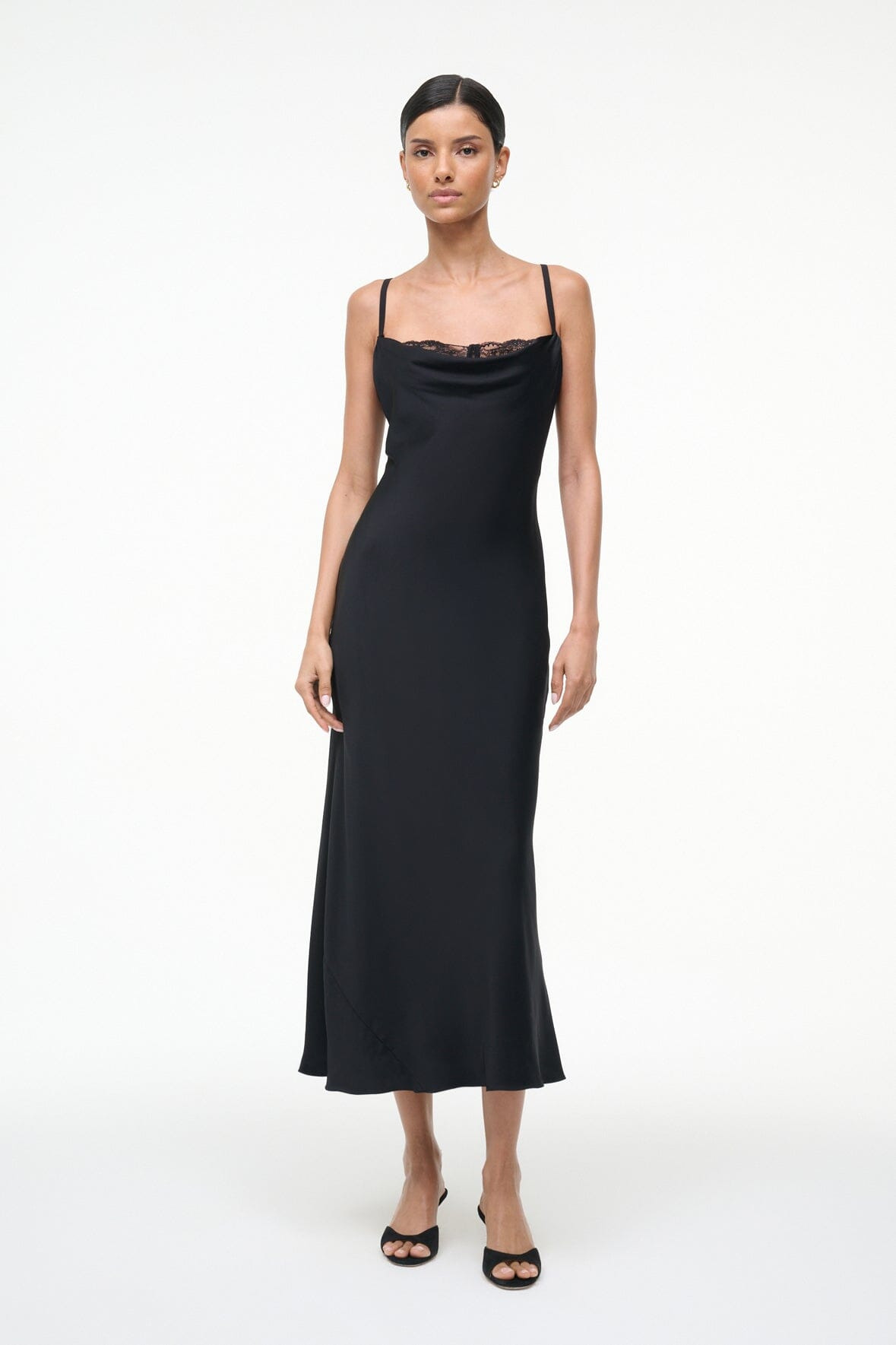 STAUD EVANGELINE SILK MIDI DRESS BLACK - 4