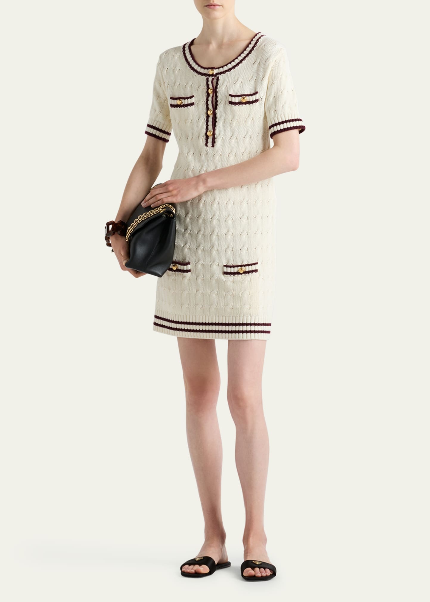 Cable Cotton Midi Dress with Contrast Trim - 2