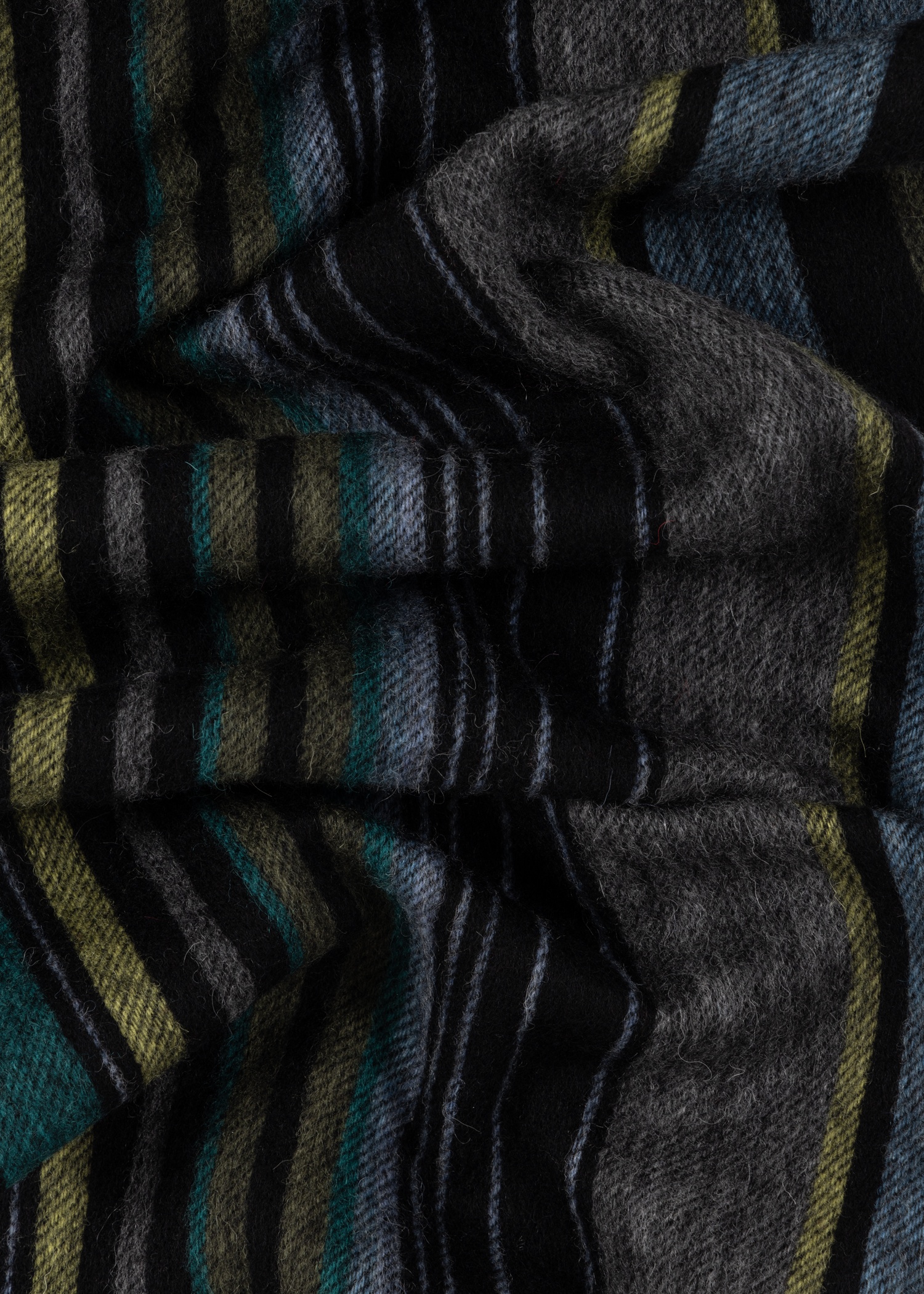 Black Wool Multi Colour Stripe Scarf - 4