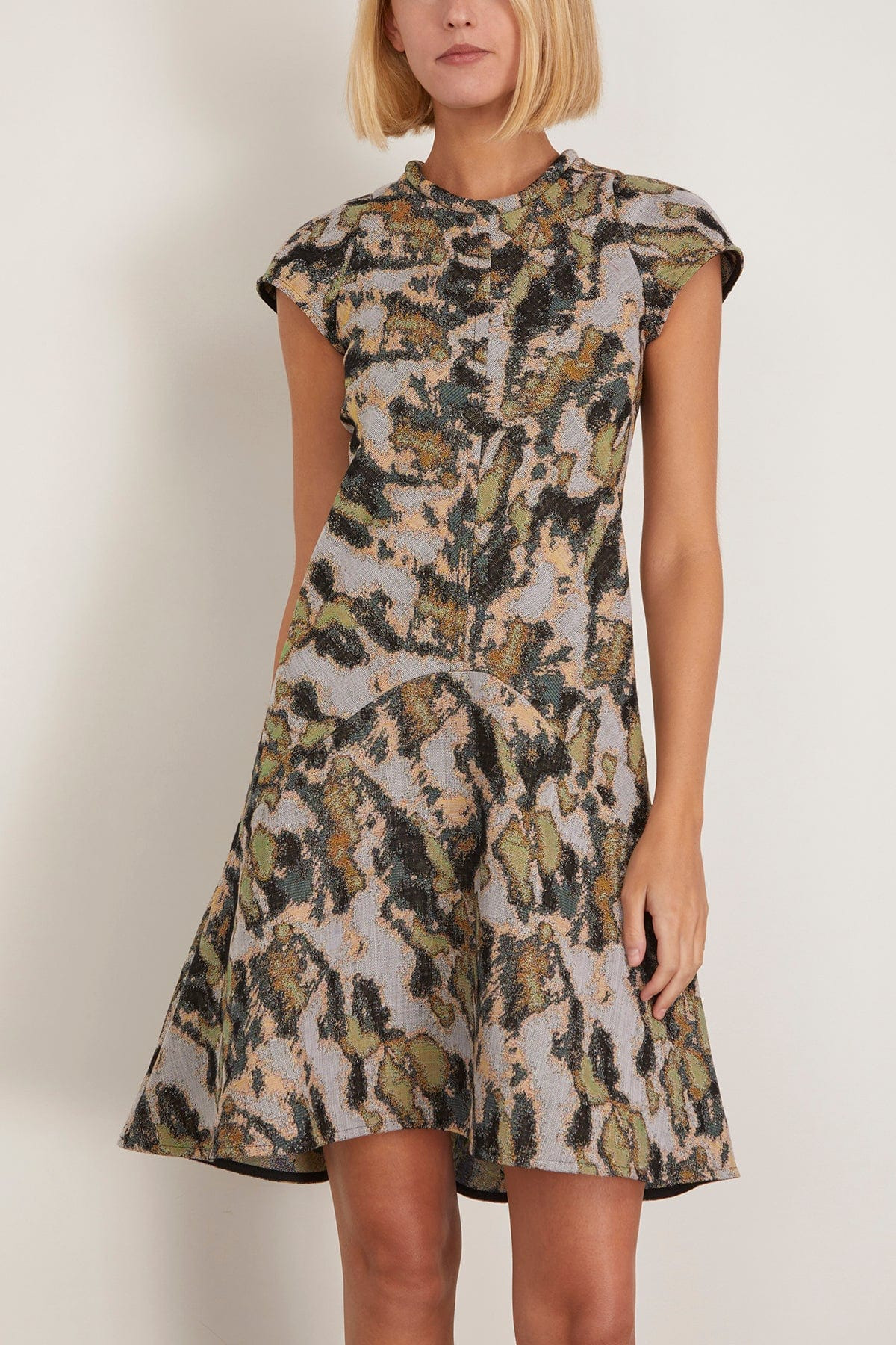 Shield Jacquard Wool Mini Dress in Autumn Field - 3