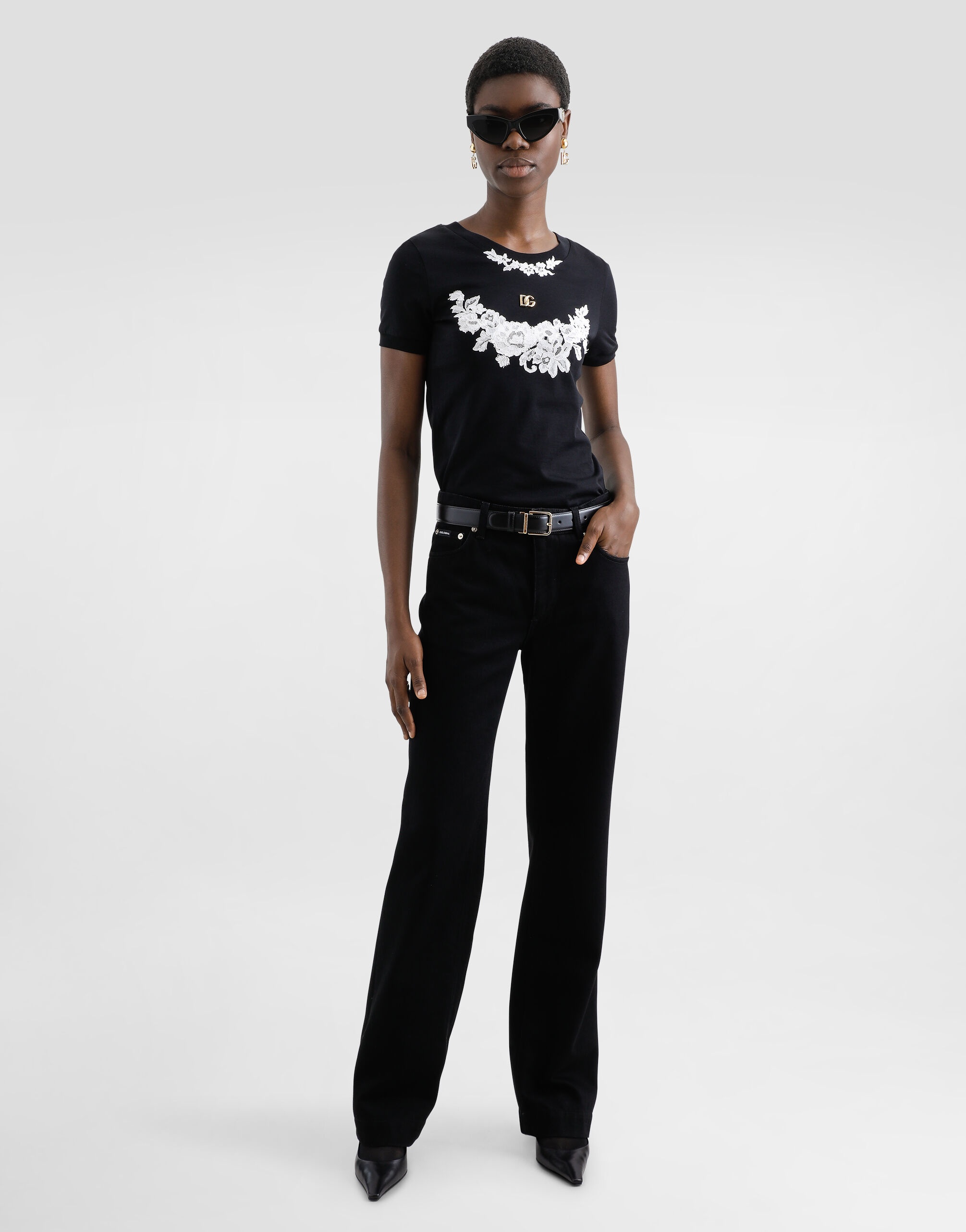 Jersey T-shirt with DG logo and lace details - 2