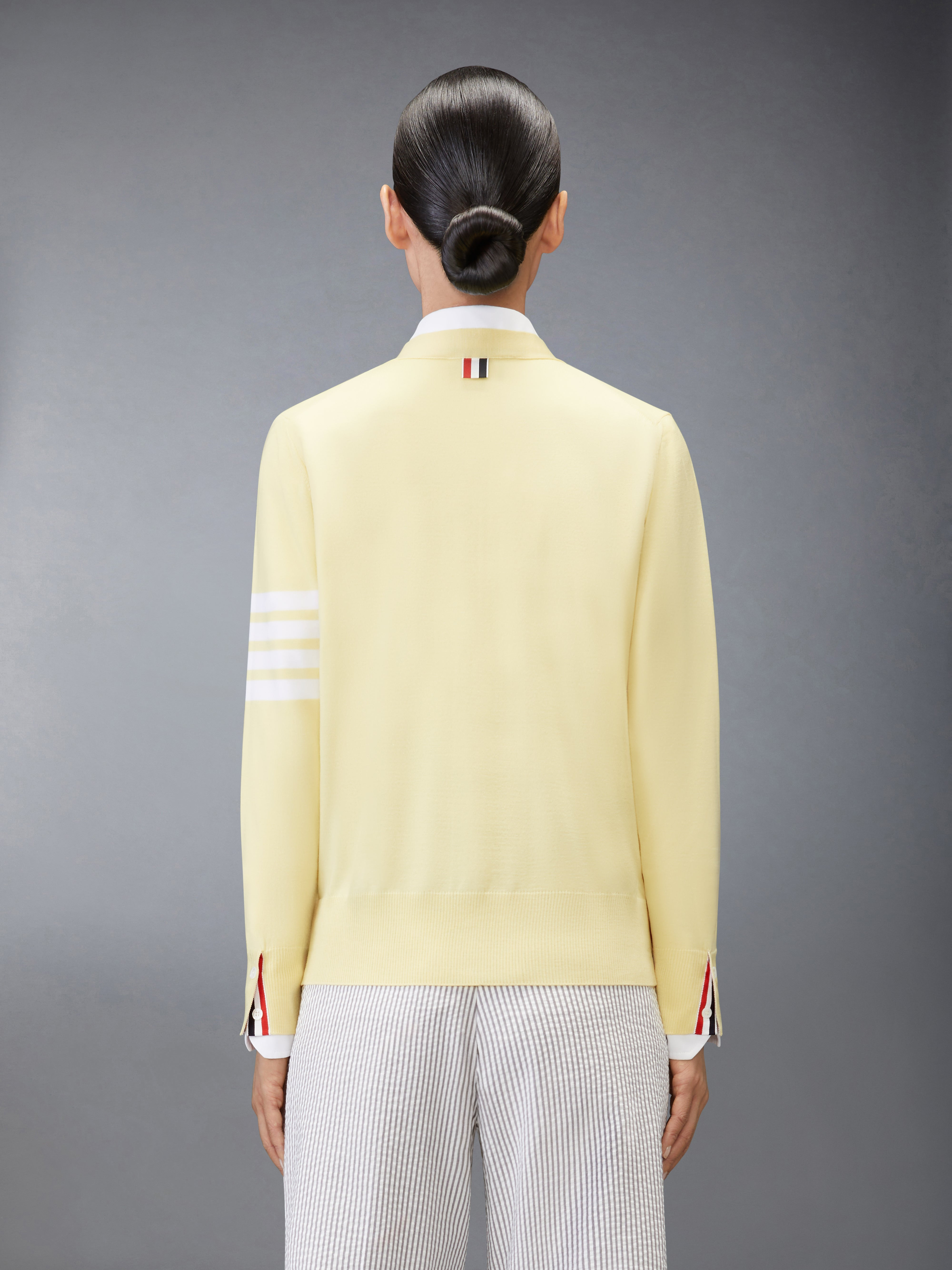 MERINO WOOL 4-BAR RELAXED FIT V-NECK CARDIGAN - 3