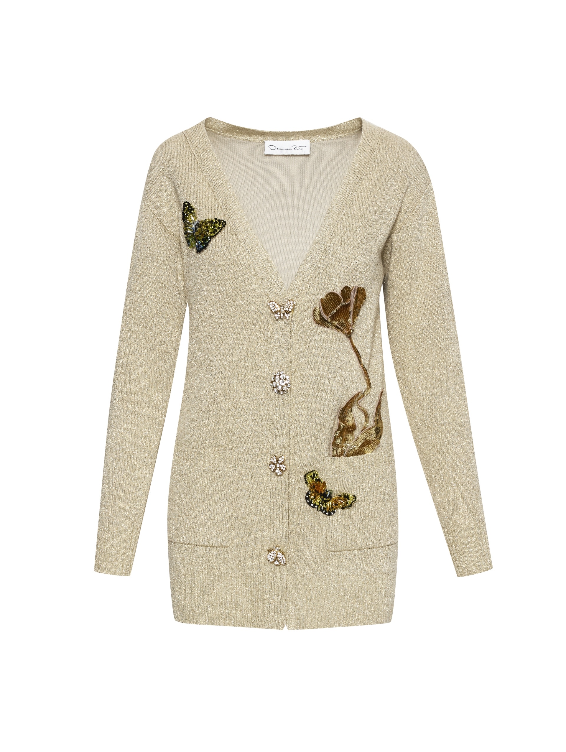 BUTTON FRONT EMBROIDERED LONG CARDIGAN - 1