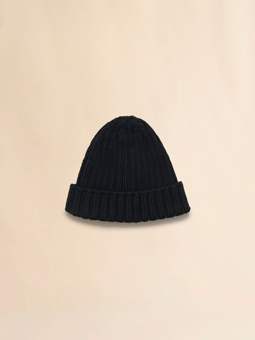 BLACK COTTON BERET WITH EMBROIDERED MARNI LOGO - 2