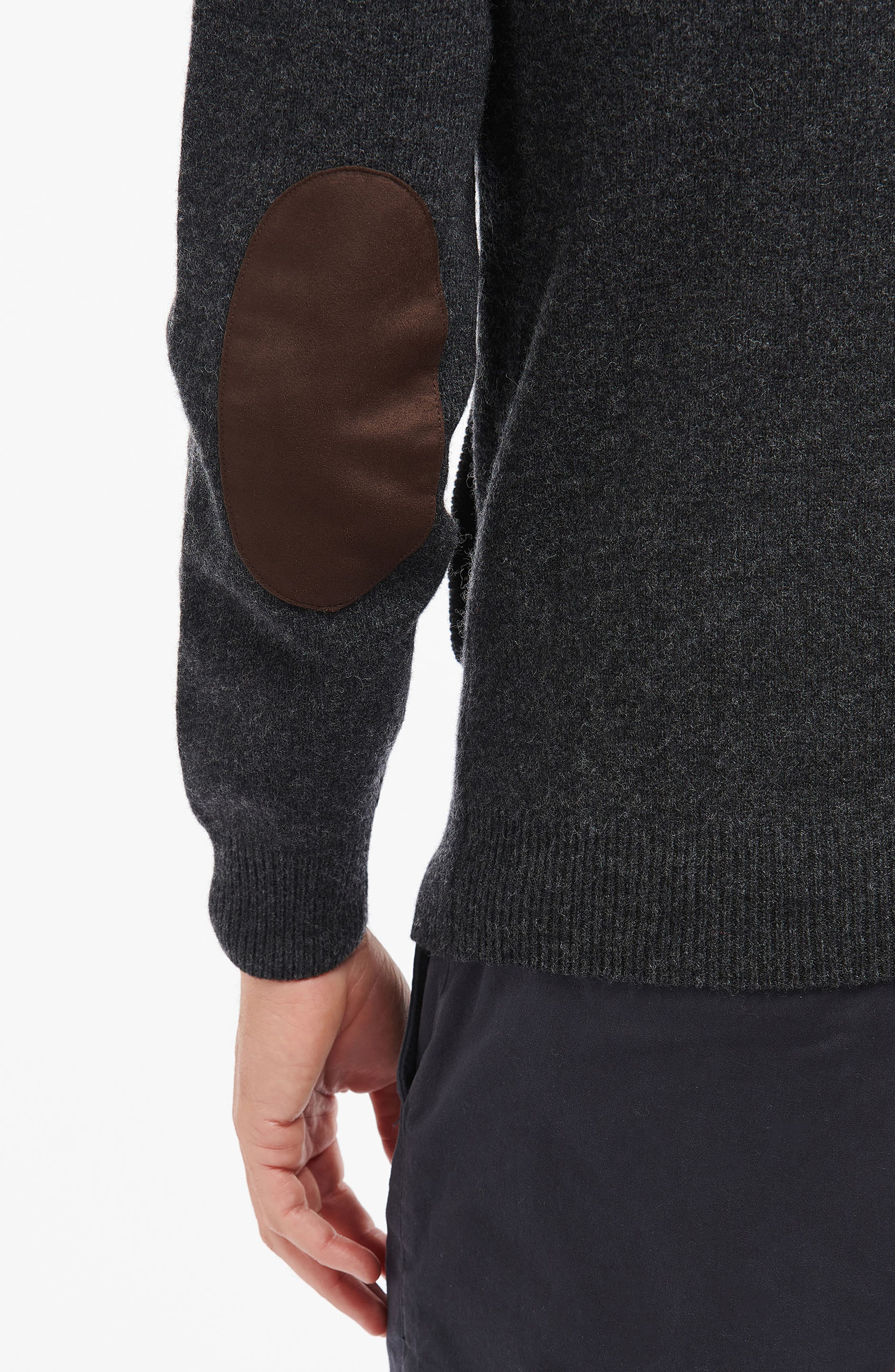 Barbour Elbow Patch Wool Cardigan in Charcoal Marl at Nordstrom - 3