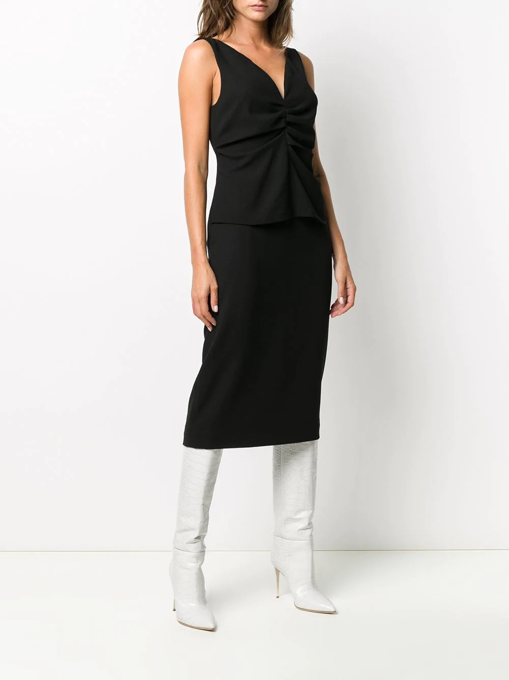 ruched front v-neck dress - 3