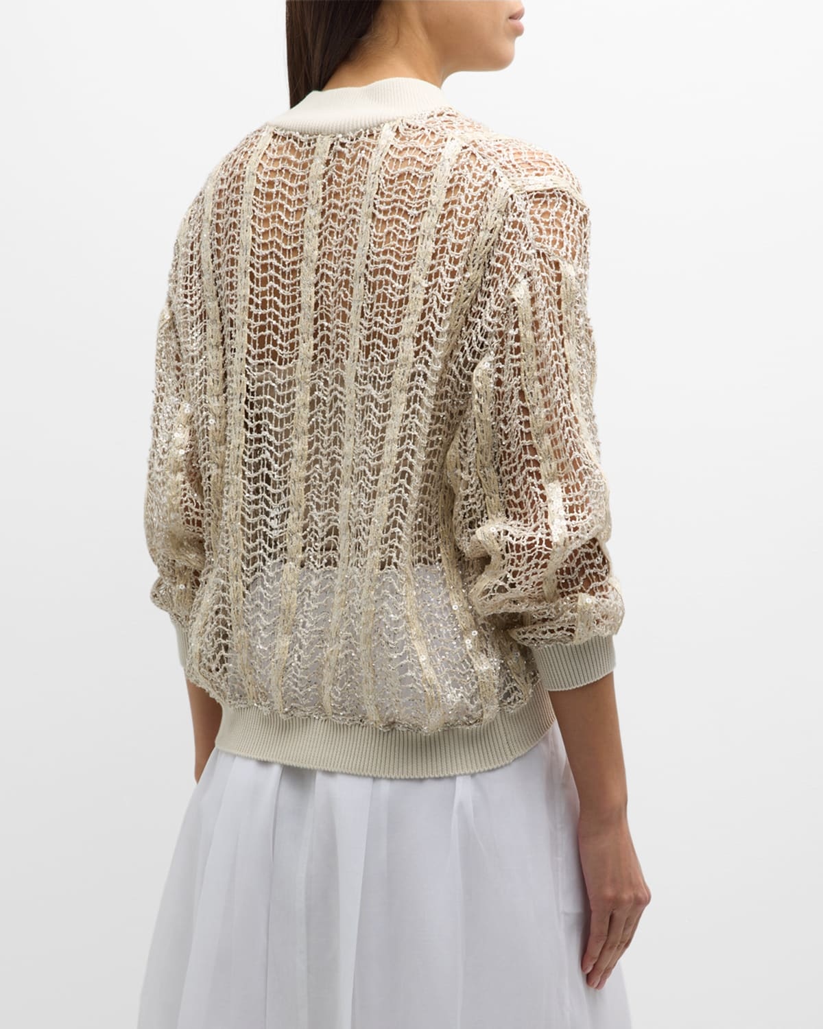 Paillette Raffia Net Bomber Jacket - 5