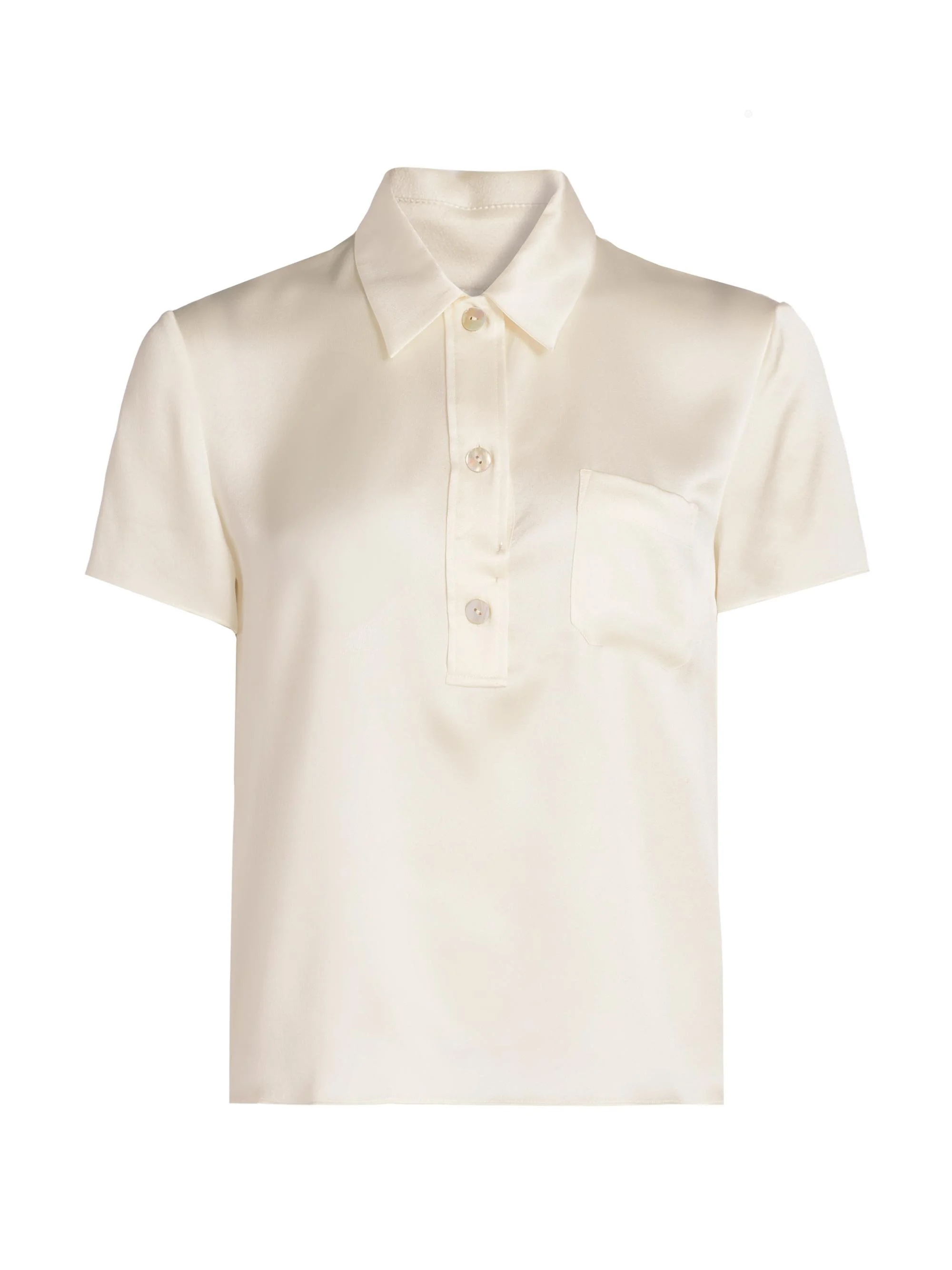 Women's Silk Short-Sleeve Polo Top - Off White - 1