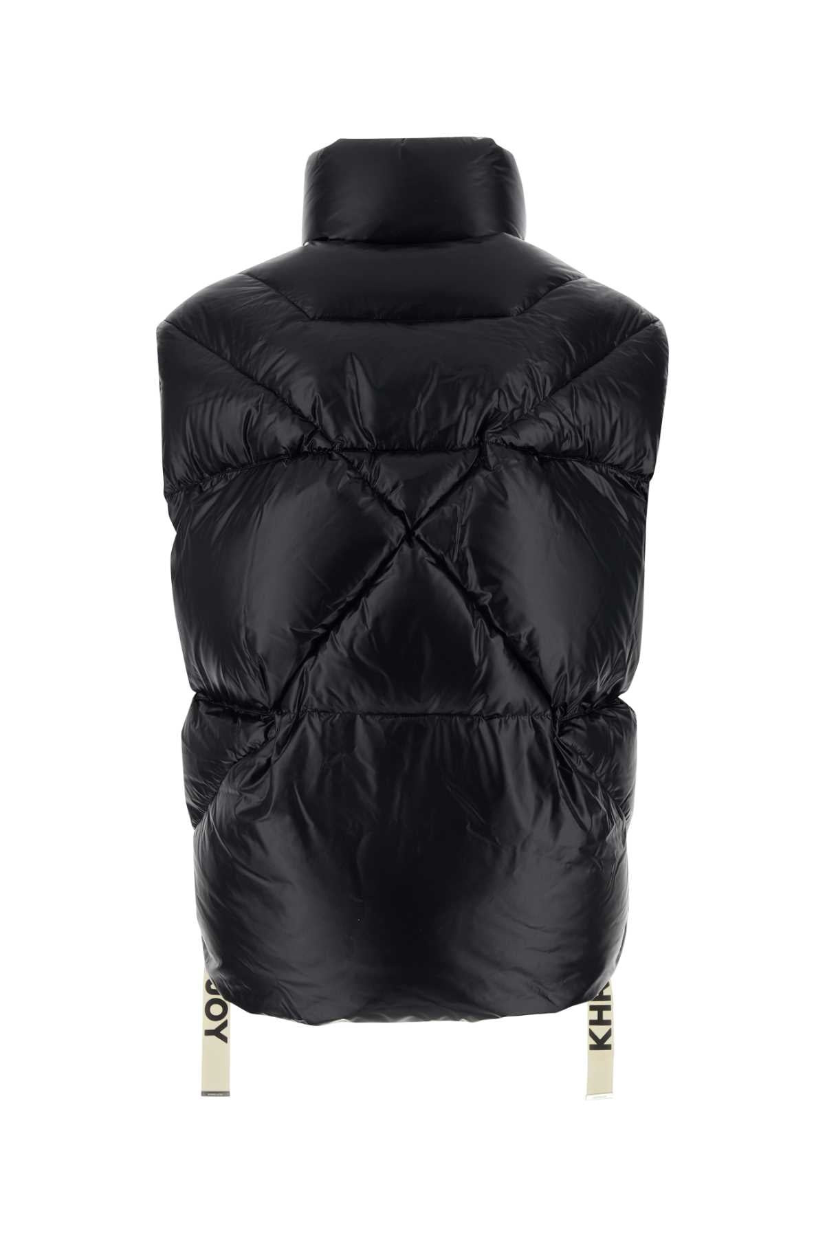 Khrisjoy Men Black Nylon Sleeveless Puff Shiny Down Jacket - 2