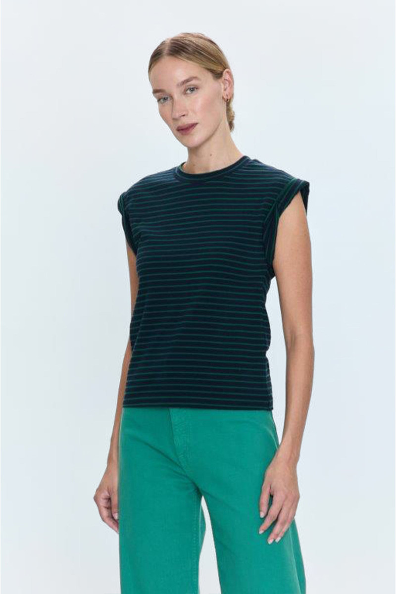 OLIVIA TWISTED SLEEVE MARINA - NAVY GREEN STRIPE 1