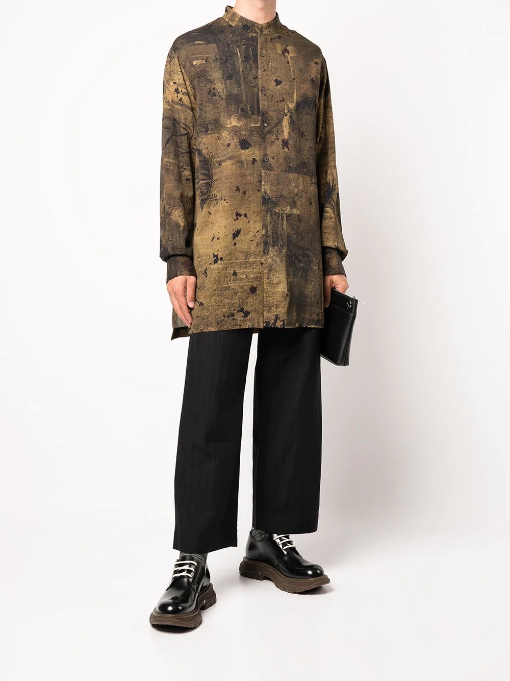 abstract-print band collar shirt - 2