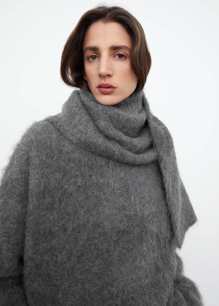 Alpaca knit scarf dark grey melange - 3