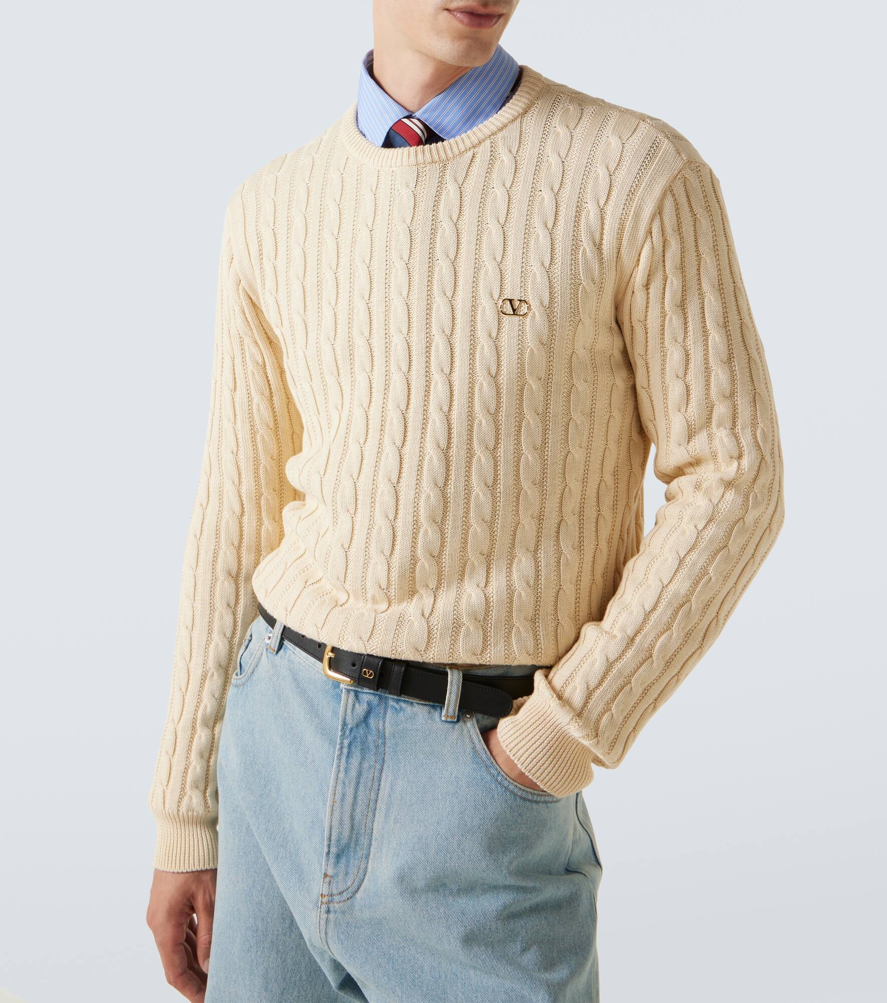 VLogo cable-knit cotton sweater - 5
