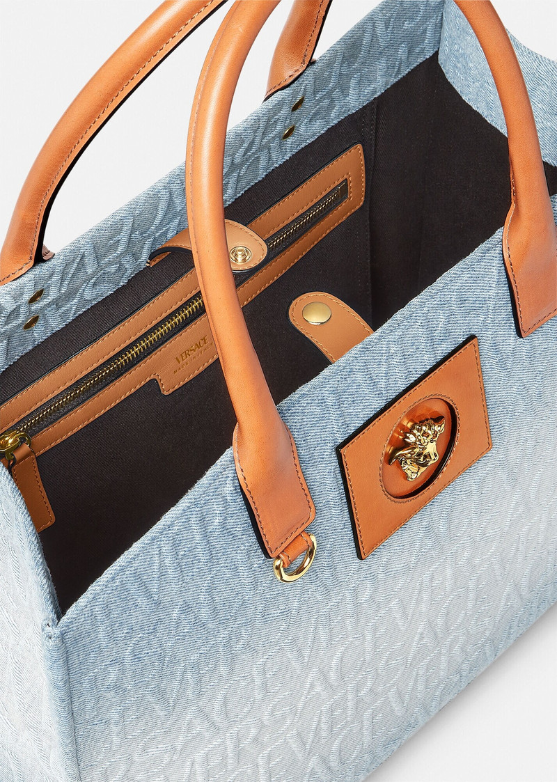 Versace Allover Large Denim Tote Bag 4
