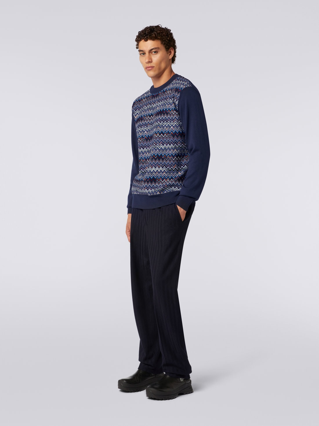 Cotton, silk and viscose chevron crew-neck pullover - 3