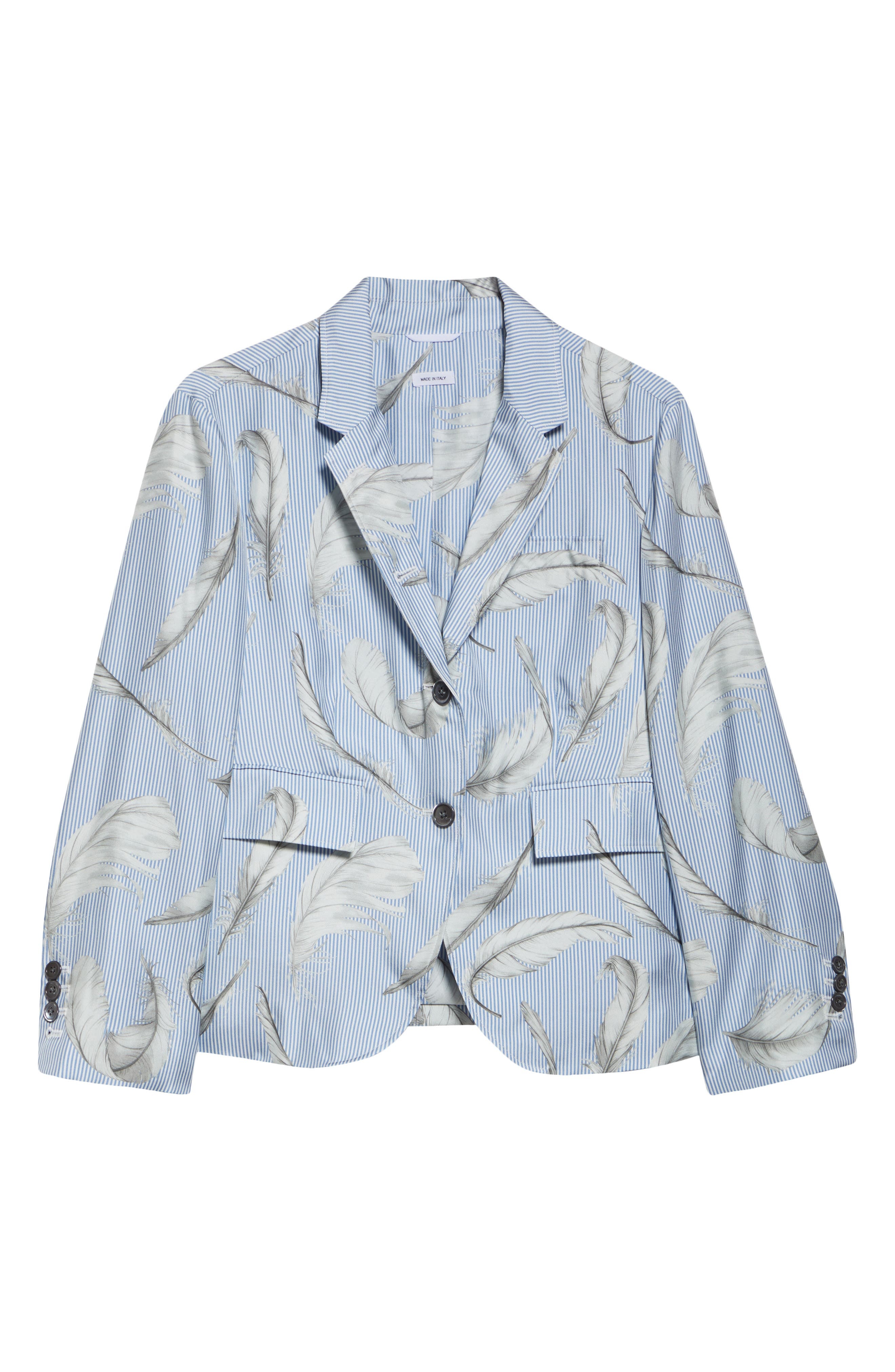 Thom Browne Feather Print Stripe Silk Blazer in Light Blue at Nordstrom - 7
