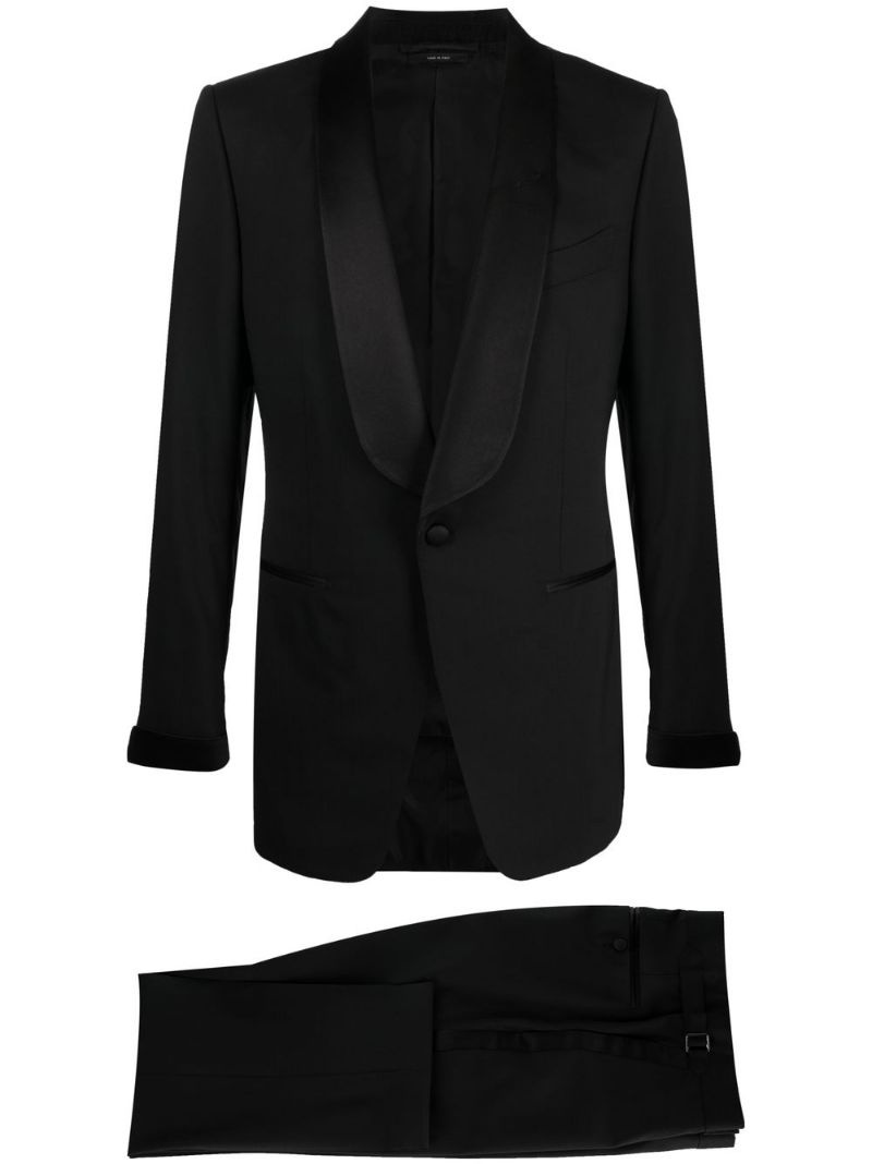 silk-trim single-breasted suit - 1