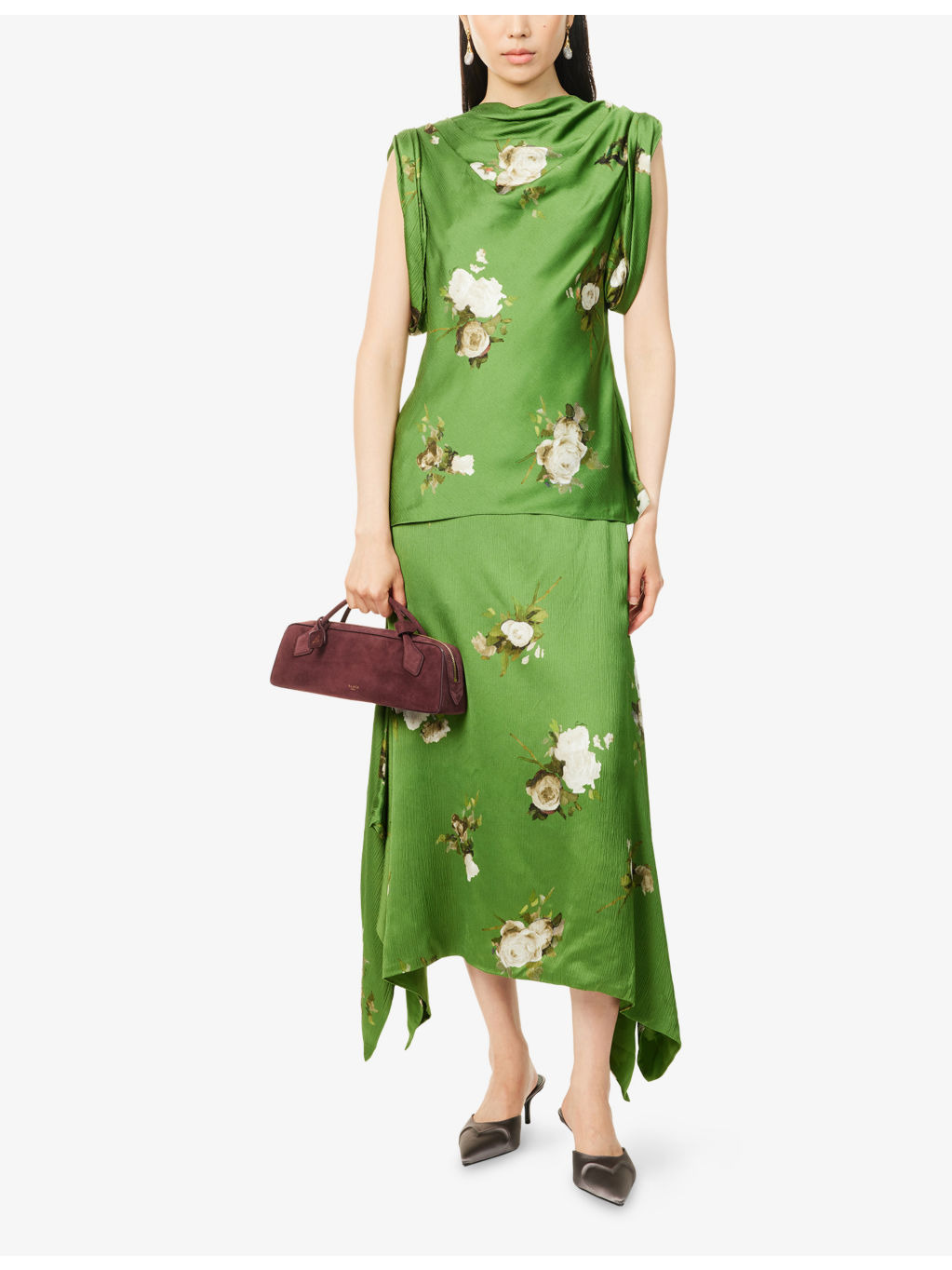 Asymmetric Floral Woven Midi Skirt - 2