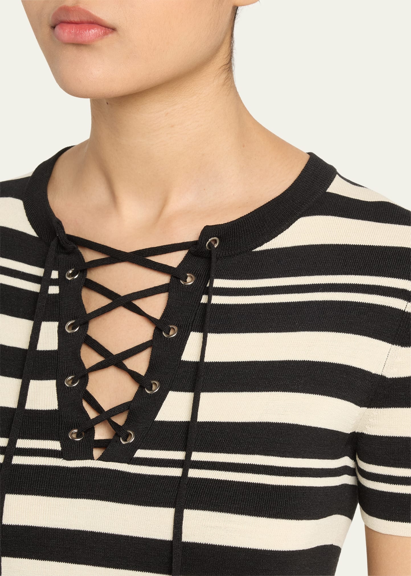 Oaklynn Stripe Lace-Up Silk T-Shirt - 5