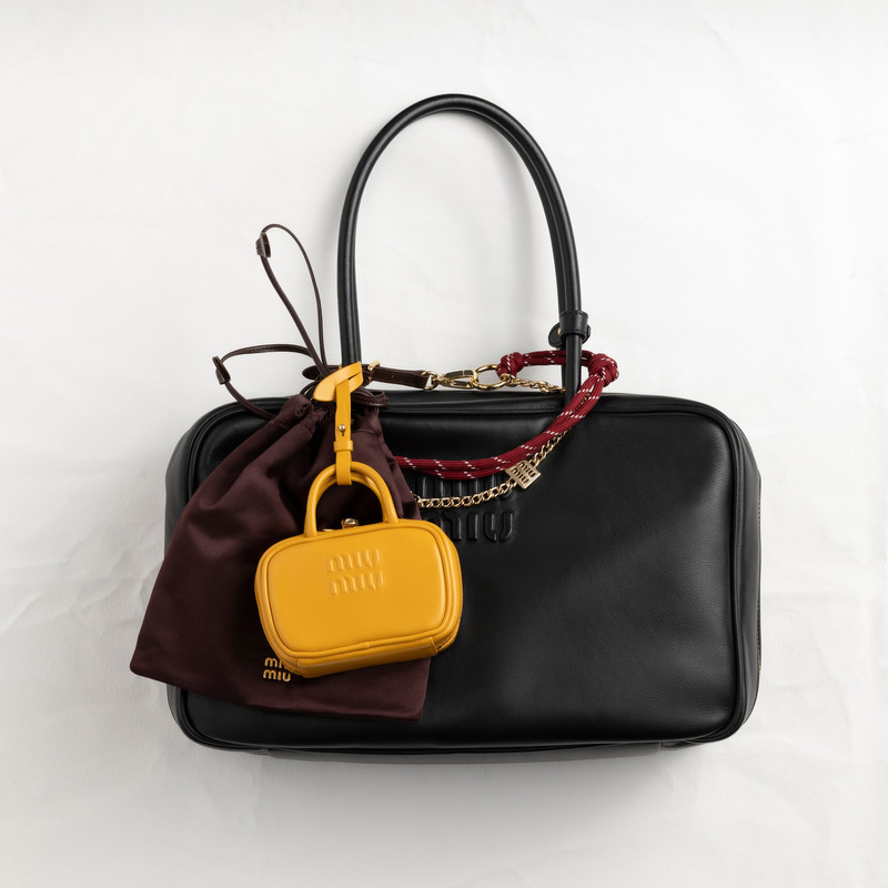Miu Miu Leather, cord and metal trick keyring outlook