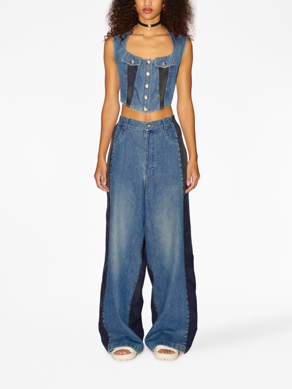 wide-leg denim trousers - 3