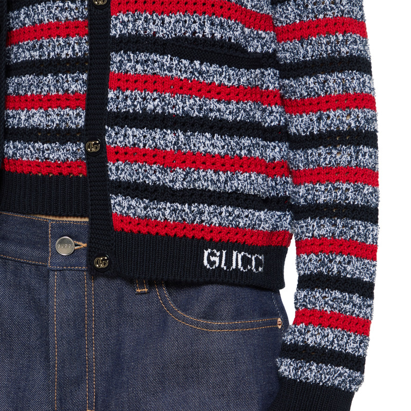 Striped cotton cardigan with intarsia 6