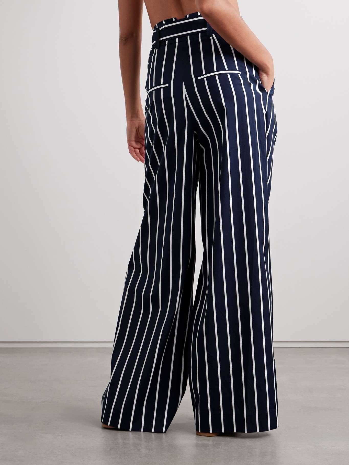 Maliyah belted striped cotton-blend wide-leg pants - 3