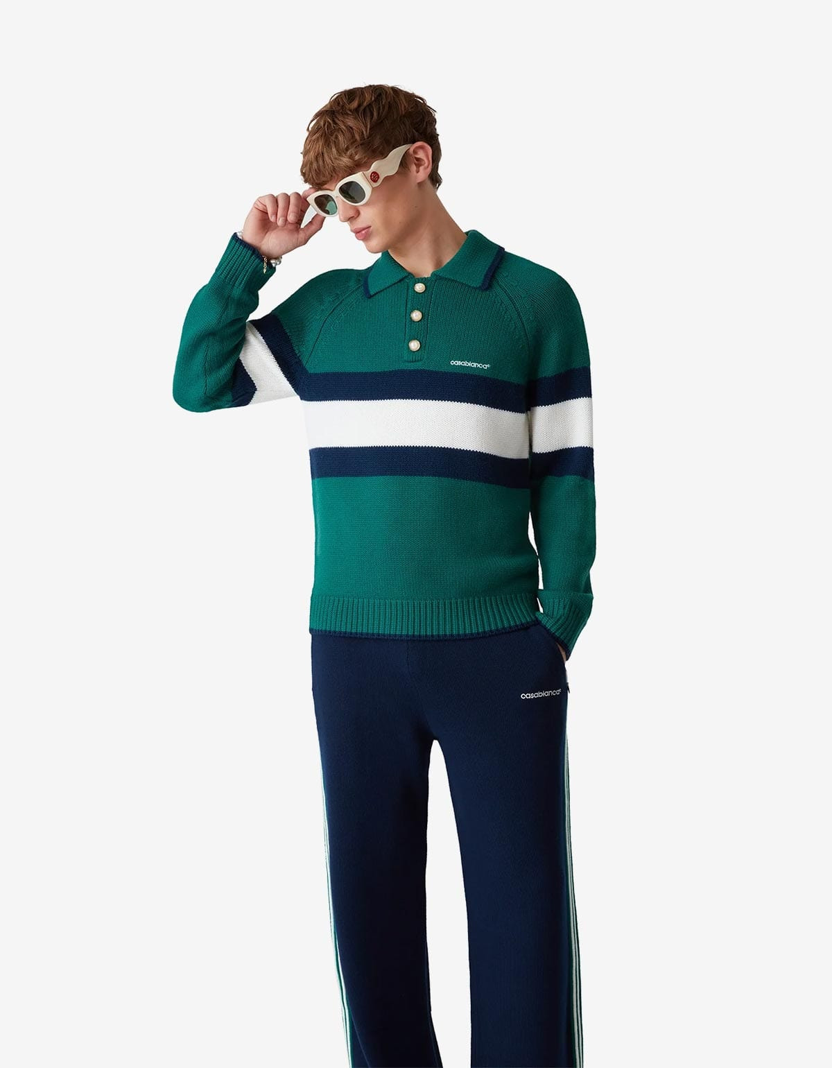 Casablanca Green Colourblock Polo Shirt - 2