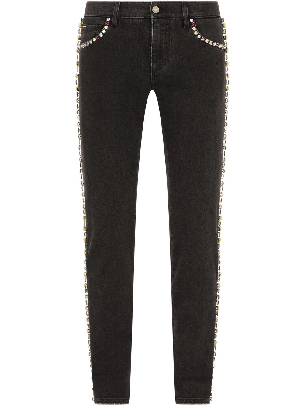 crystal-embellished mid-rise straight leg jeans - 1