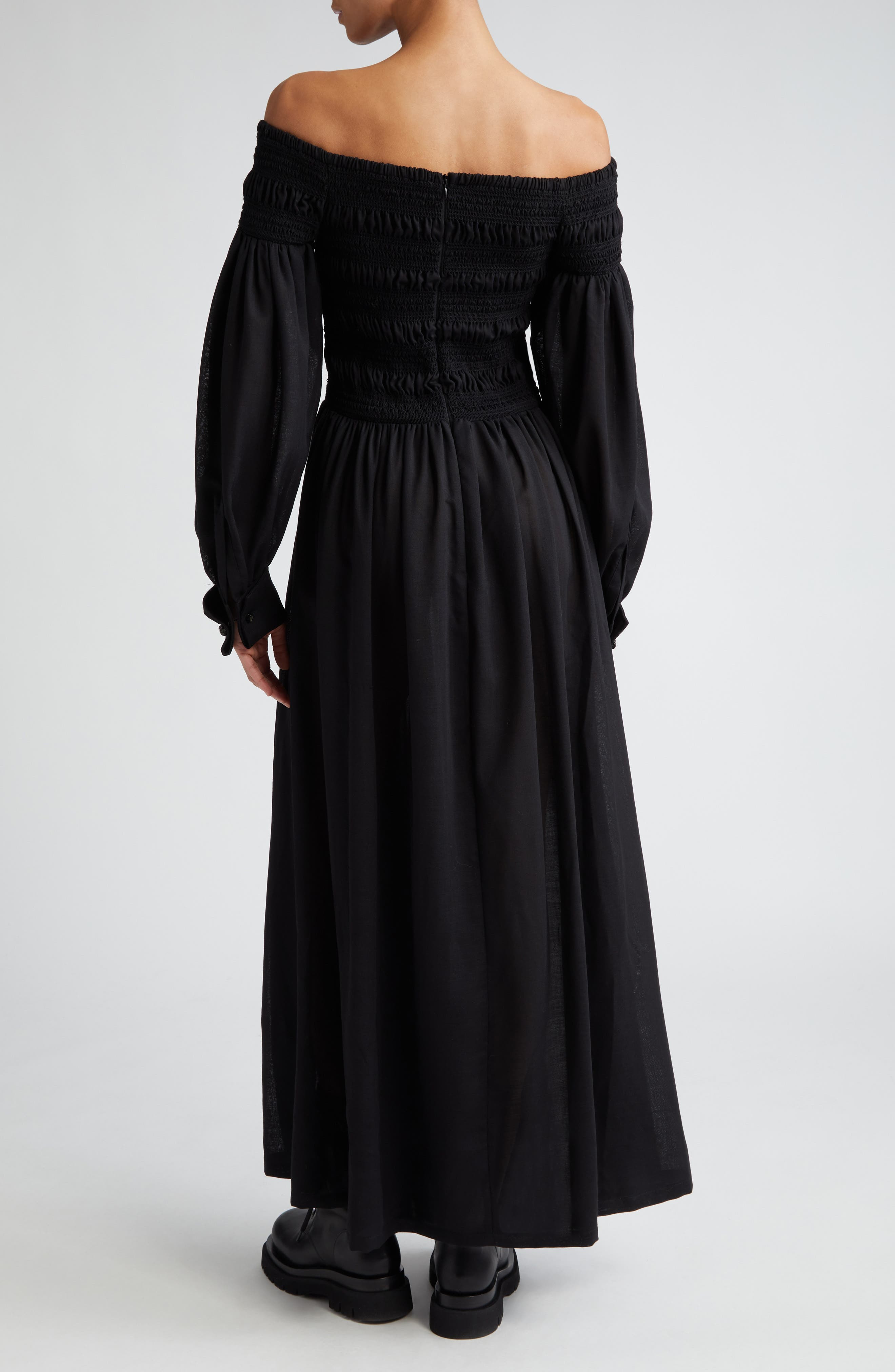 Manu Off the Shoulder Long Sleeve Virgin Wool Maxi Dress - 2