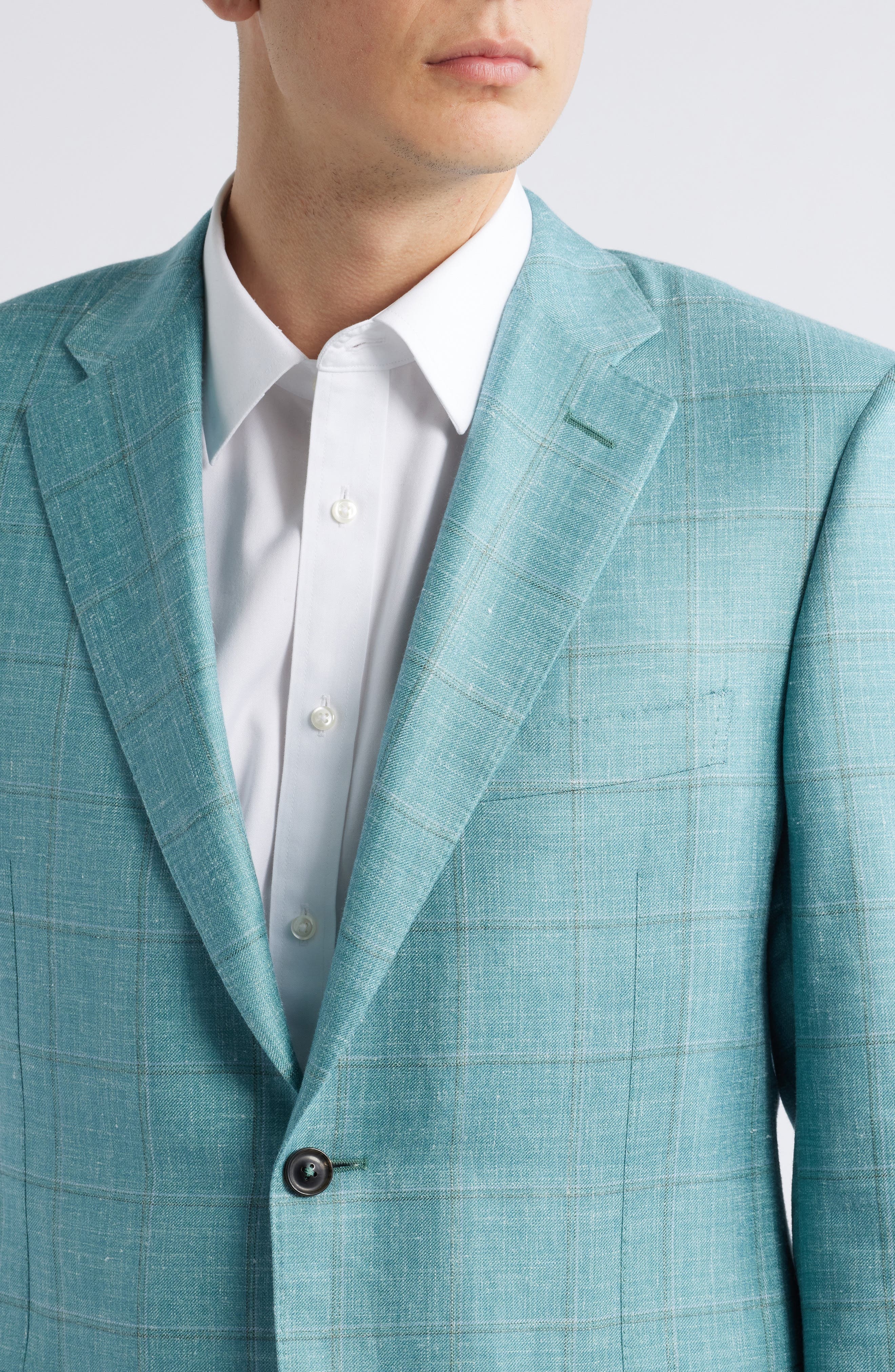 Canali Siena Regular Fit Green Windowpane Check Cashmere & Linen Blend Sport Coat in Bright Green at - 4