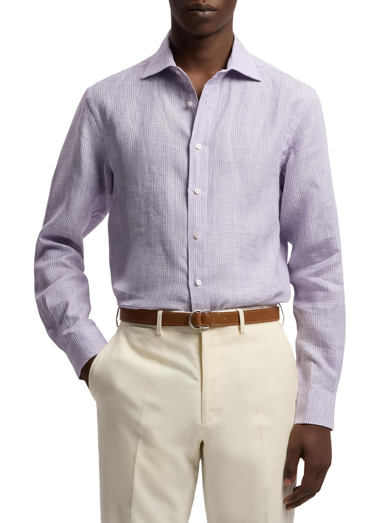Men's Glen Check Linen Shirt - Lavender 3