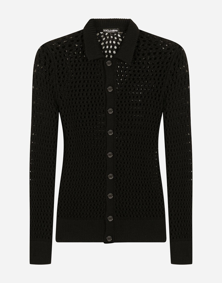 Mesh-stitch polo-style sweater - 1