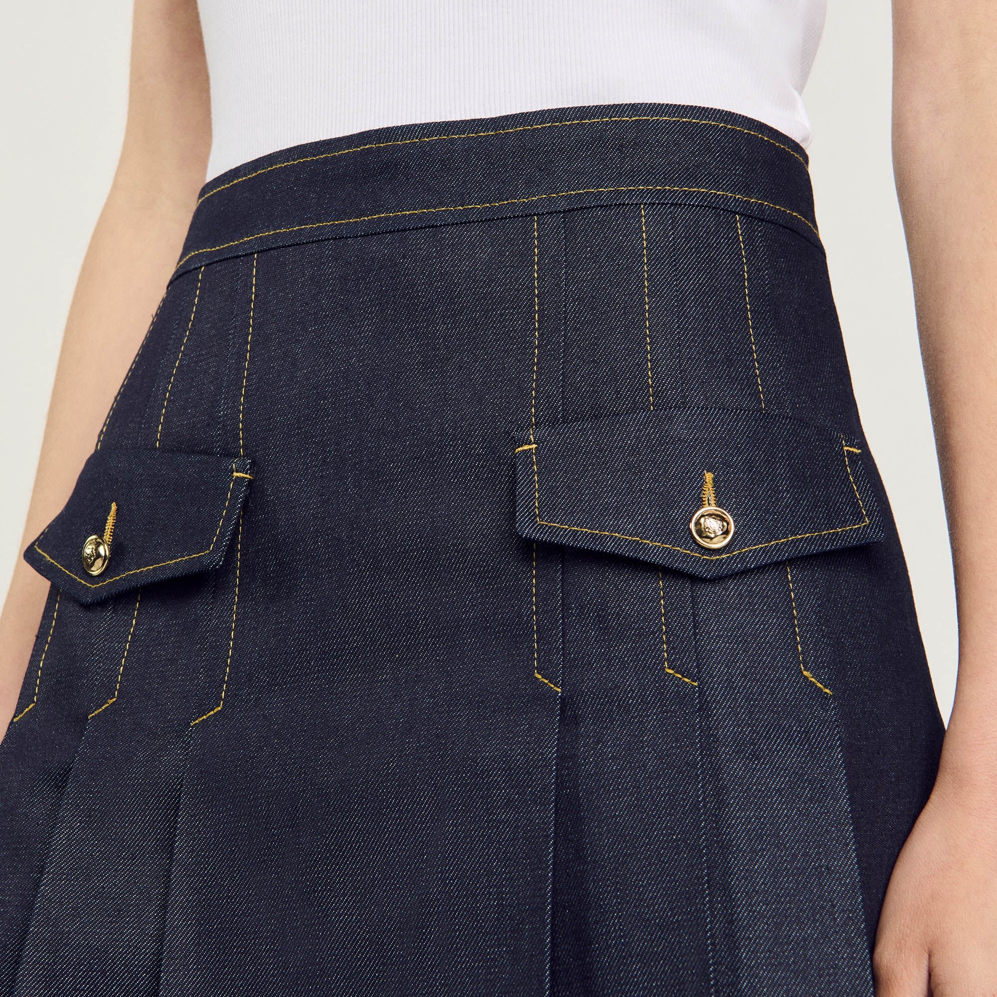 PLEATED DENIM SKIRT - 4