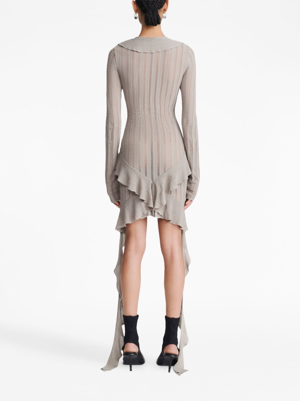 ruffled pointelle-knit mini dress - 4