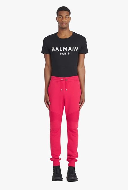 Red eco-designed cotton sweatpants with black Balmain logo print - 4
