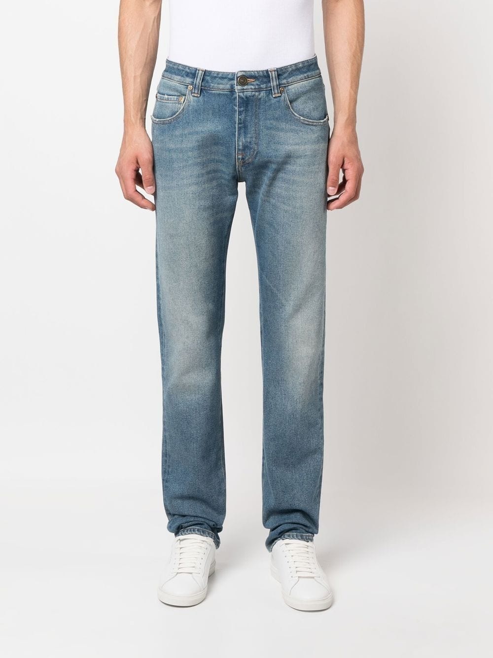 embroidered faded-wash detail jeans - 3