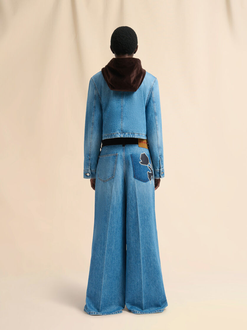 BLUE DENIM JACKET WITH VELVET HOOD - 3
