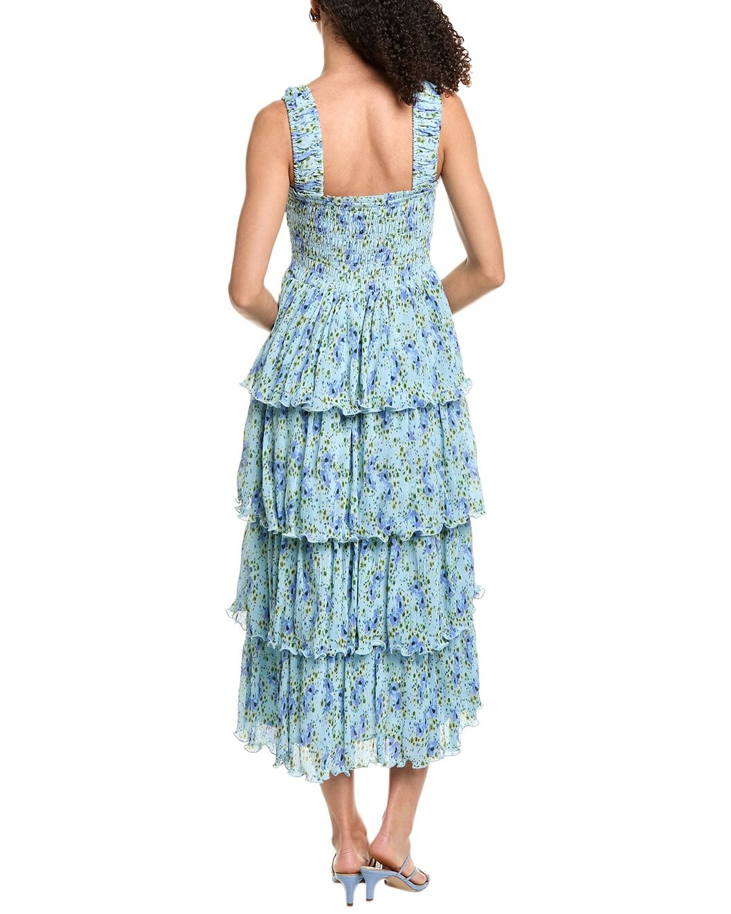 GANNI Pleated Georgette Flounce Smocked Midi Dress - 2