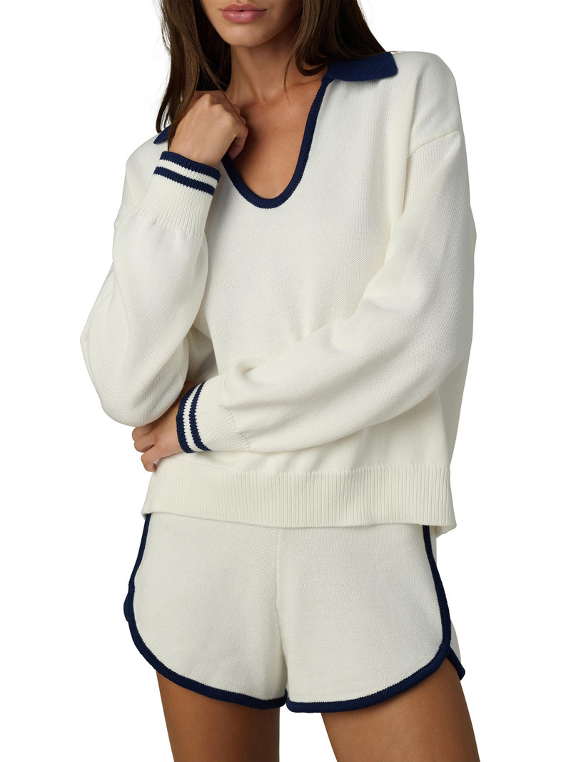 Women's The Romie Open Collar Knit Polo Sweater - Milk 6